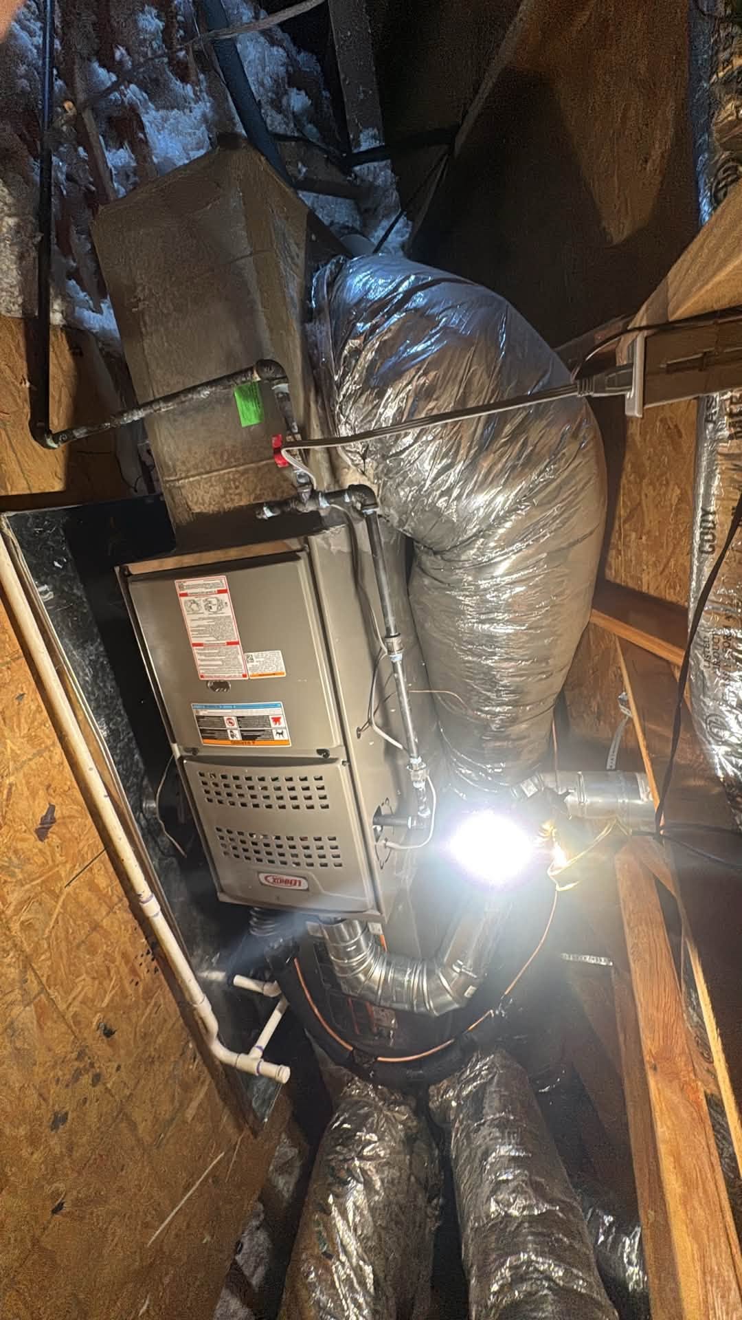 Lennox furnace and flex ductwork installed in a Houston attic